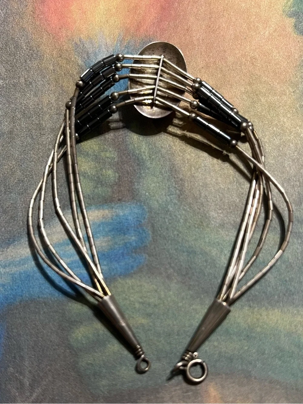 Vintage Navajo Artisan Made Sterling Liquid Silver Hematite Bracelet 925